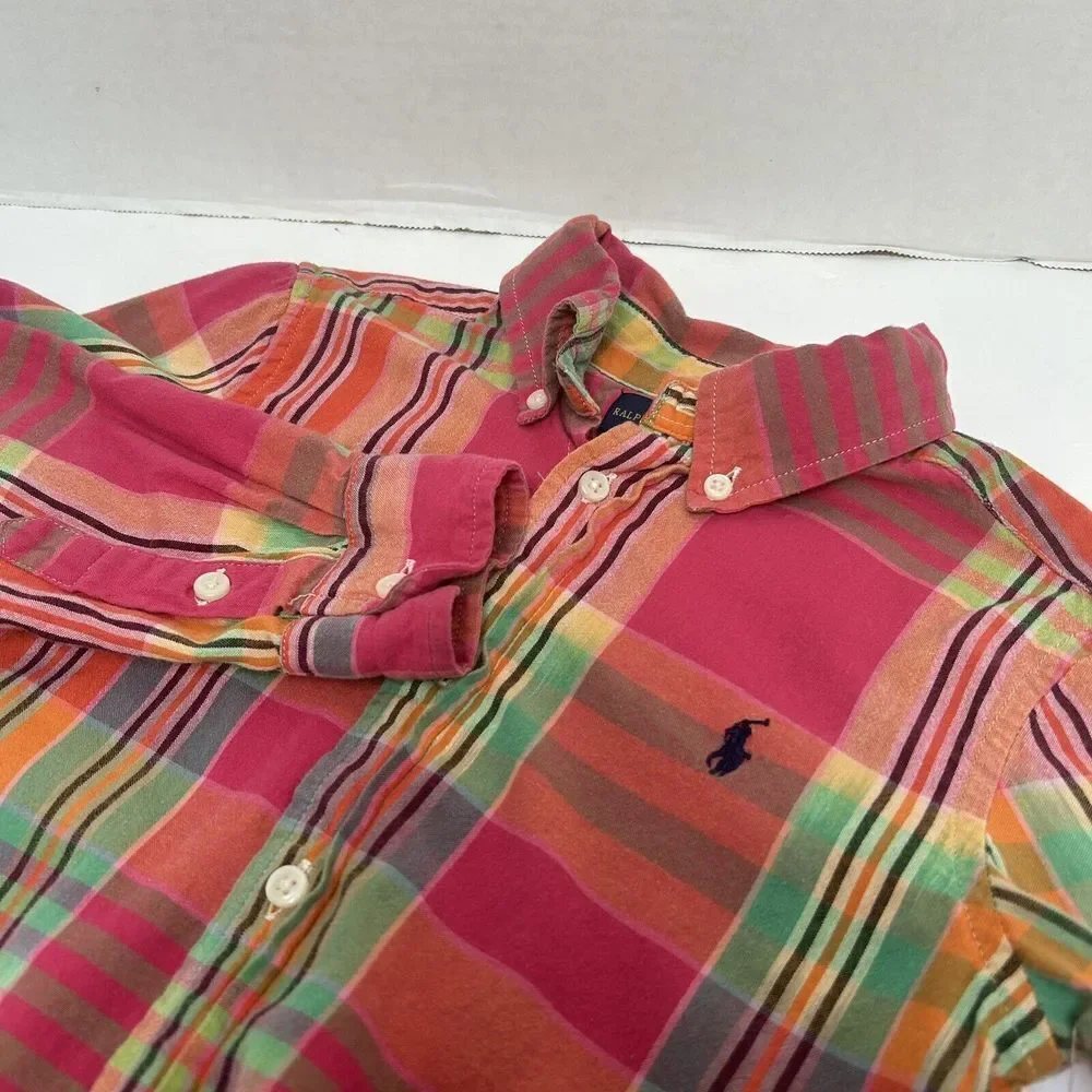 Ralph Lauren Pink Multicolored Boys Madras‎ Plaid Long Sleeve Cotton Shirt 4T/4